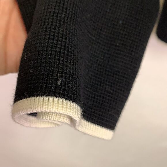Talbots Black Ivory Trim Button Front Collared Sweater Knit Lady Jacket Size MP - Picture 9 of 14